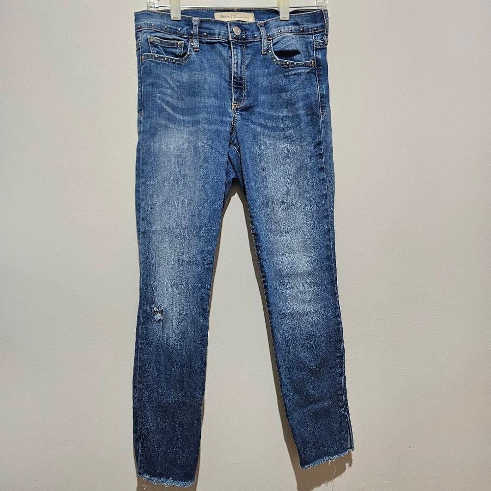 Gap True Skinny Ankle High Rise Denim Jeans Distressed Womens Size 29R